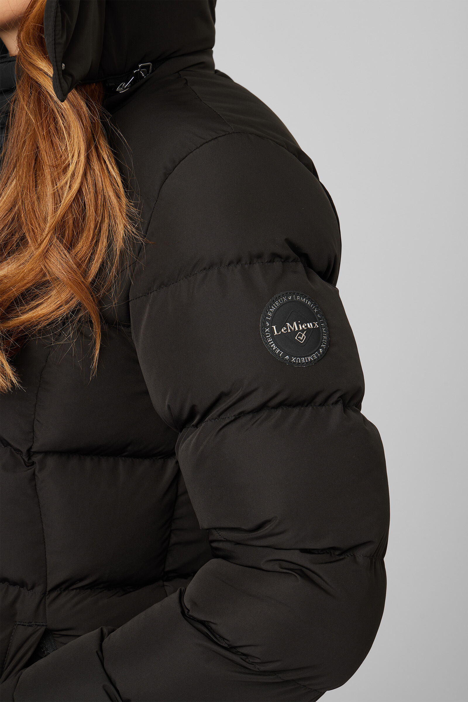 Harper luxe quilted longline hooded puffer coat with faux fur trim & belt in black on sale