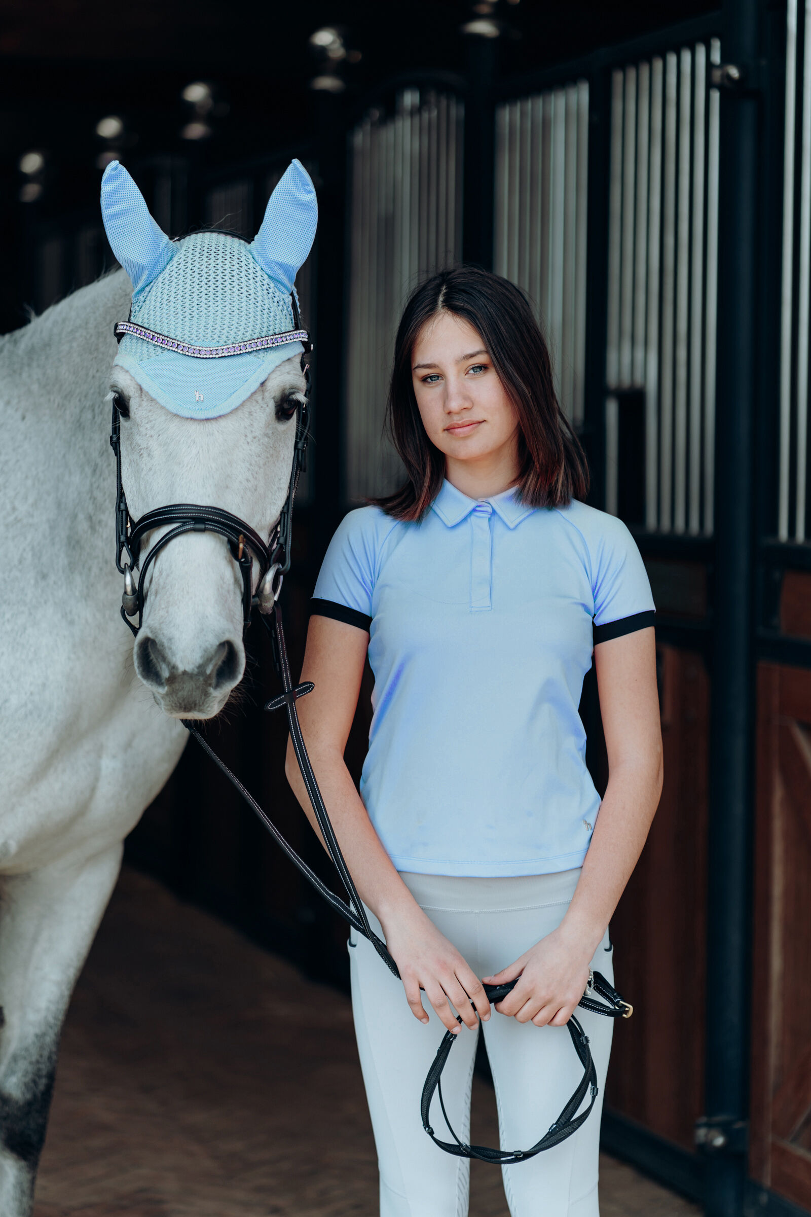 White polo shirt on sale with light blue horse