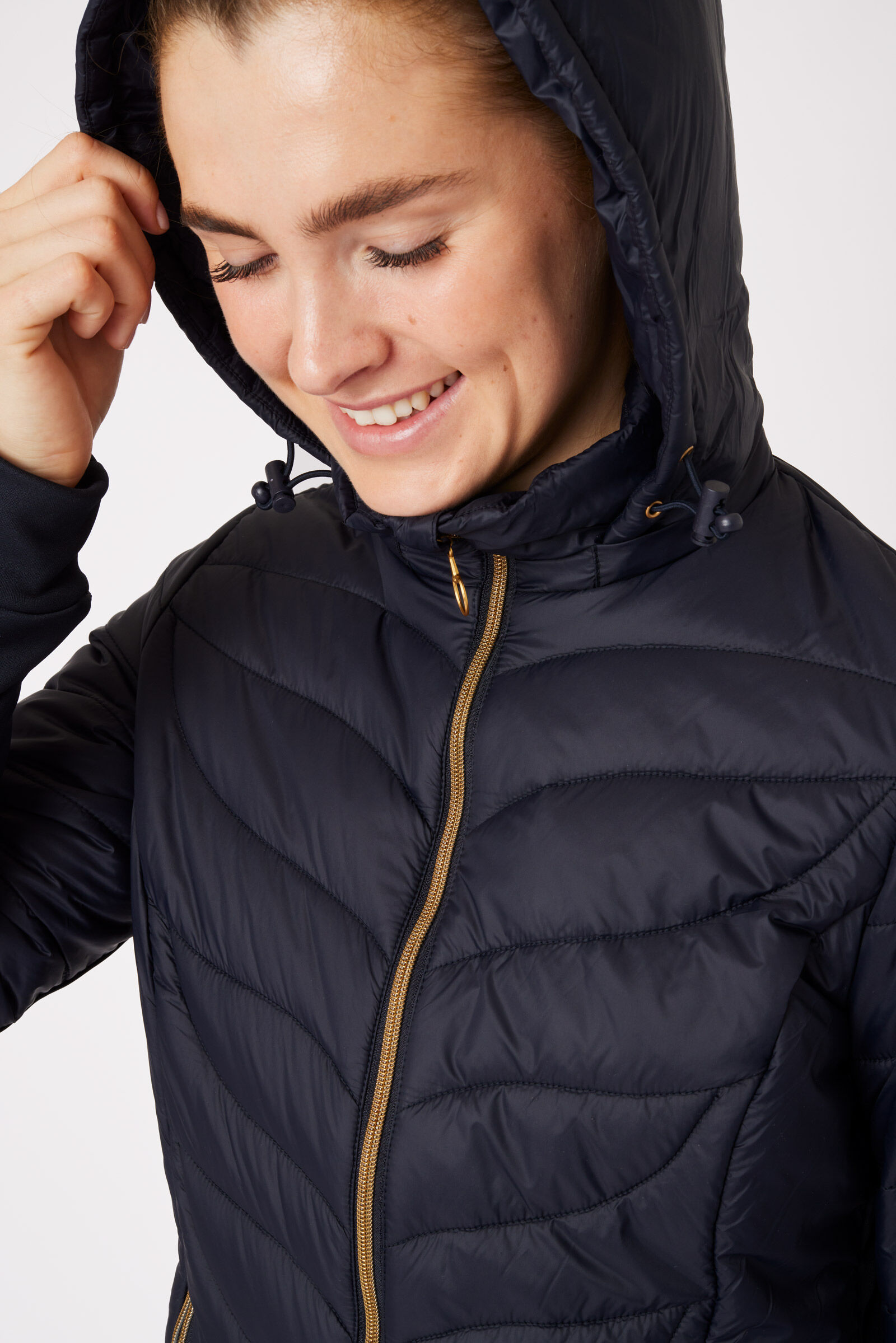 Lightweight quilted hooded store jacket
