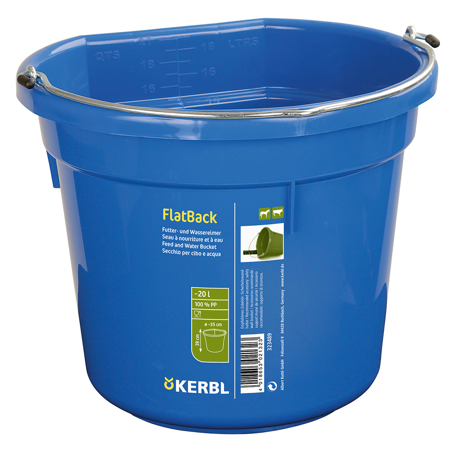 Kerbl Feed and water bucket FlatBack ca. 20L, image size:1600x1600