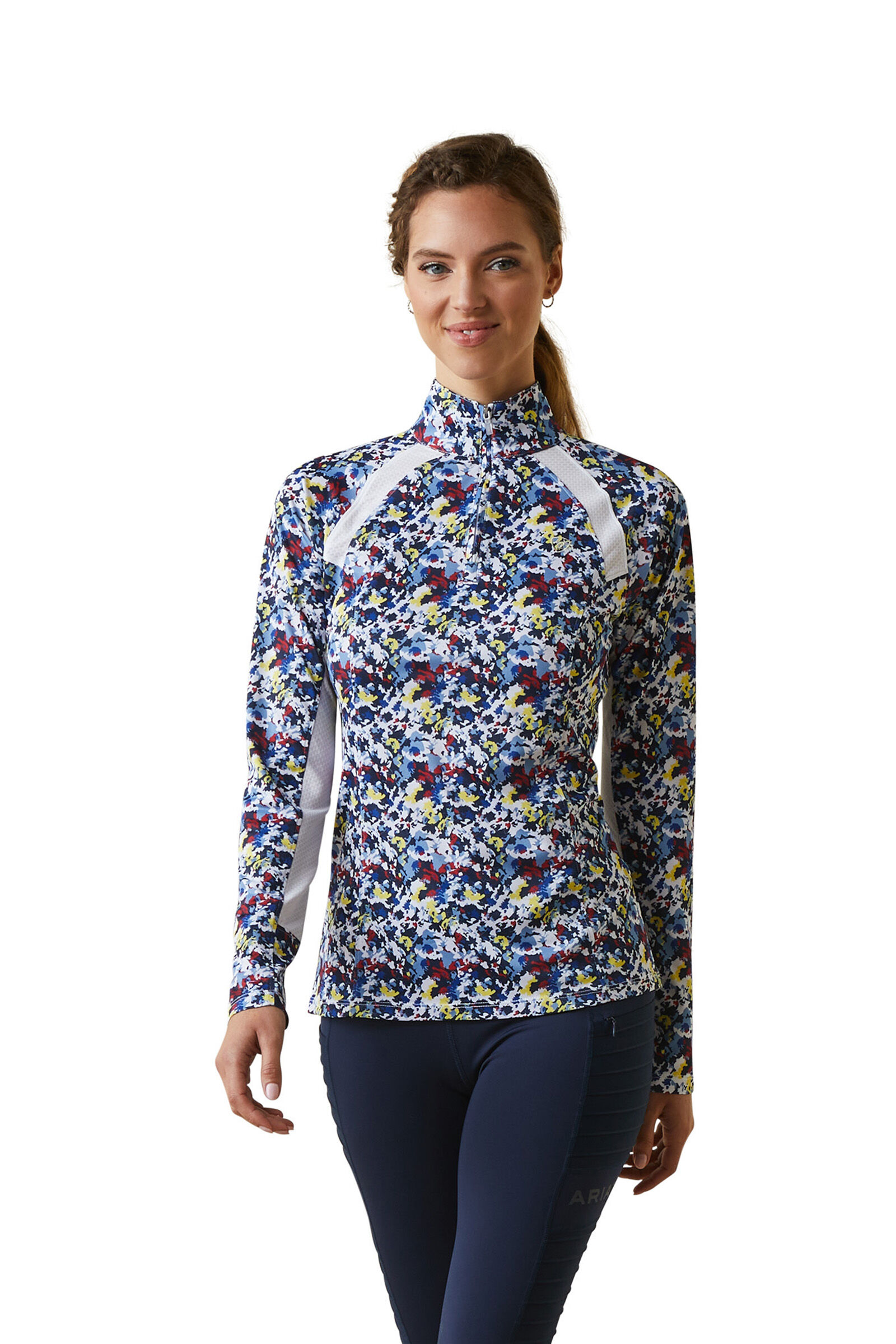 Damska koszula Ariat Sunstopper 2.0 zapinana na zamek do 1/4 długości, Camo Blue, L