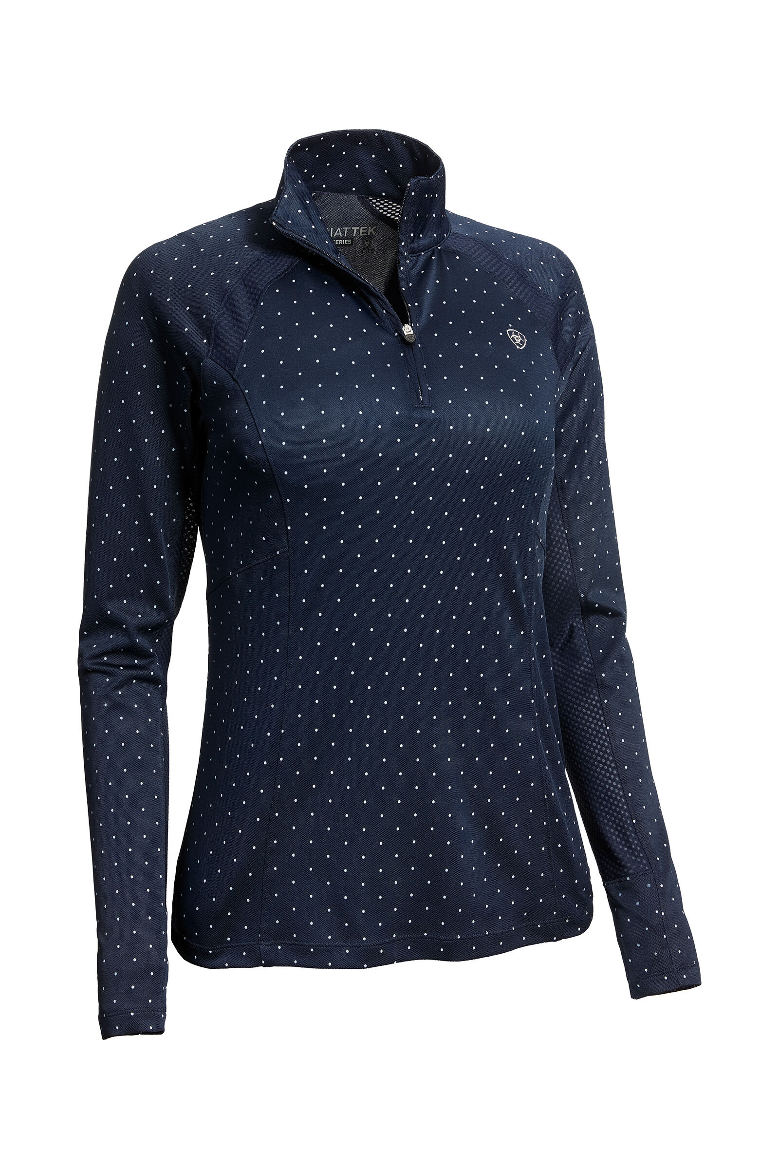 Ariat Sunstopper 2.0 Women's 1/4 Zip Baselayer Shirt, Navy/ Dot Print, XS
