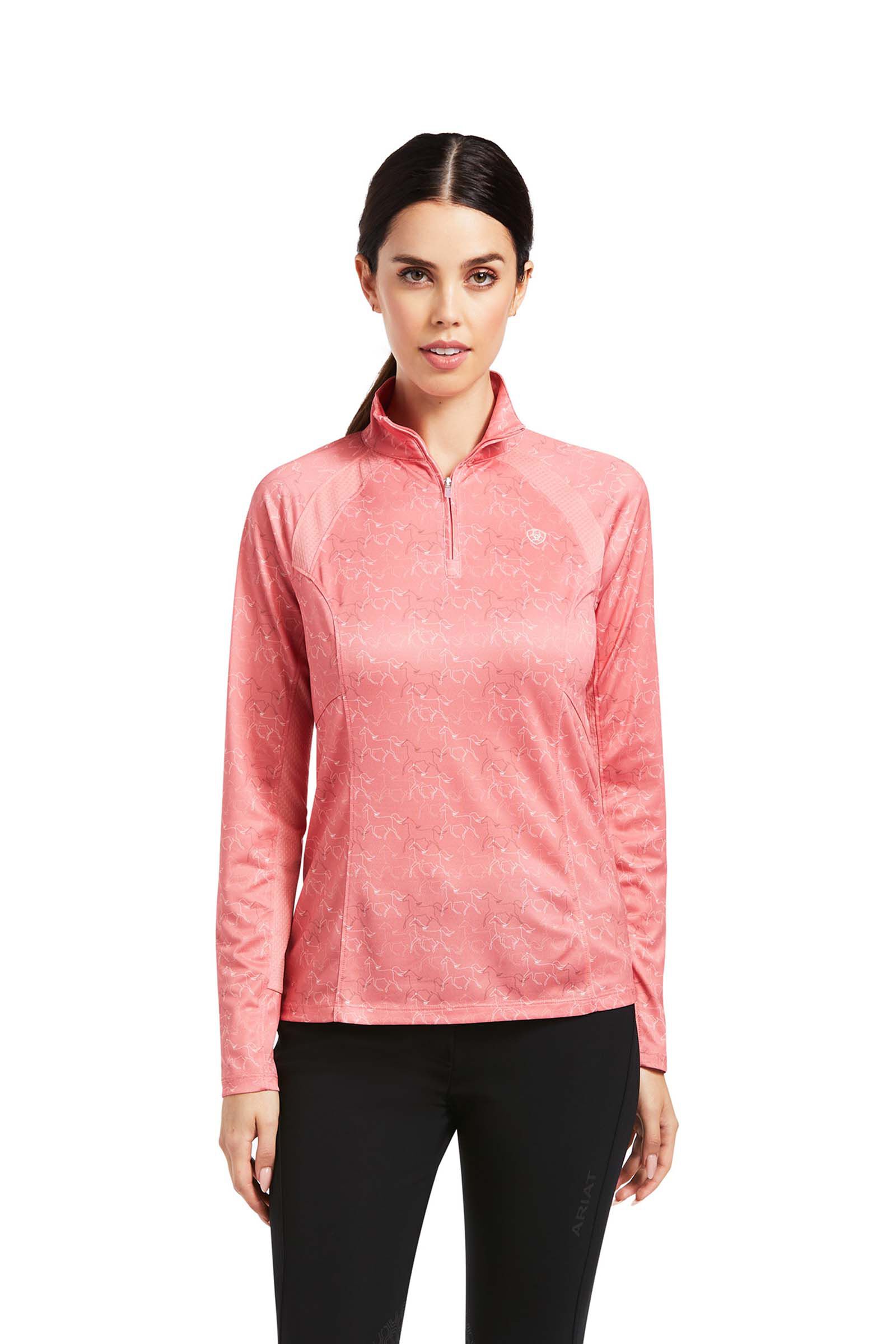 Ariat Sunstopper 2.0 1/4 rits Basislaag Shirt, dames, Potpourri pink, XL