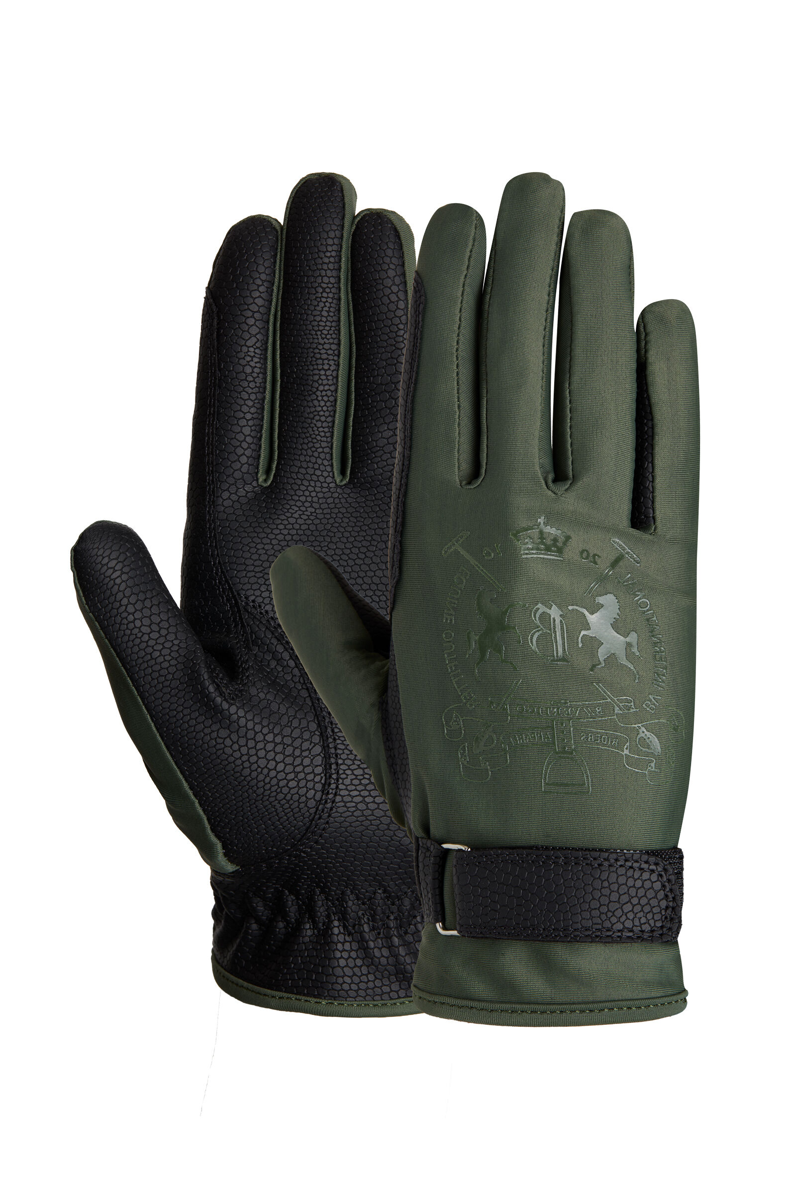 B Vertigo Laia Women's Riding Gloves with Logo Print, Beetle Green, 8