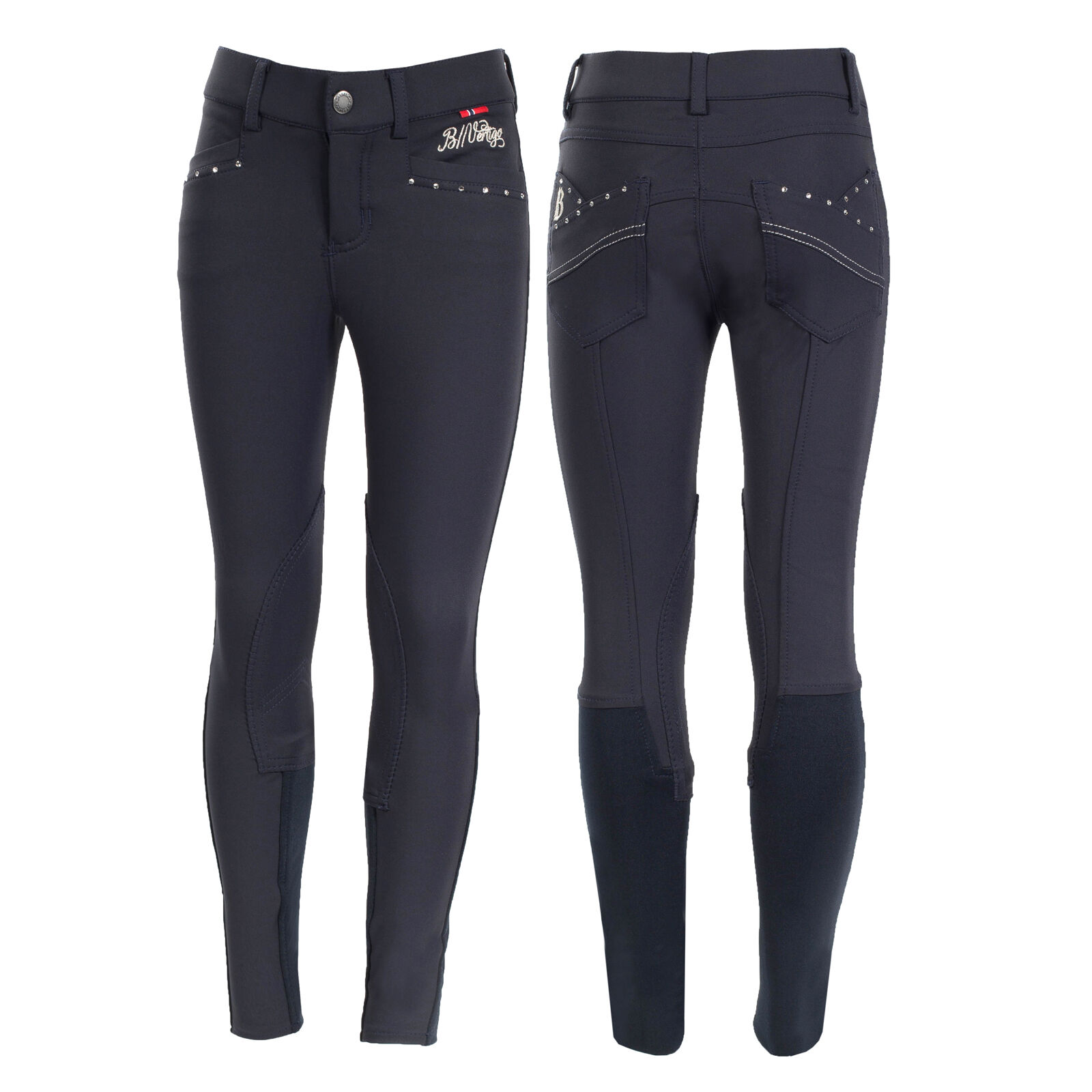 B Vertigo Olivia Kids Silicone Full Seat Breeches, Dark Navy, 150