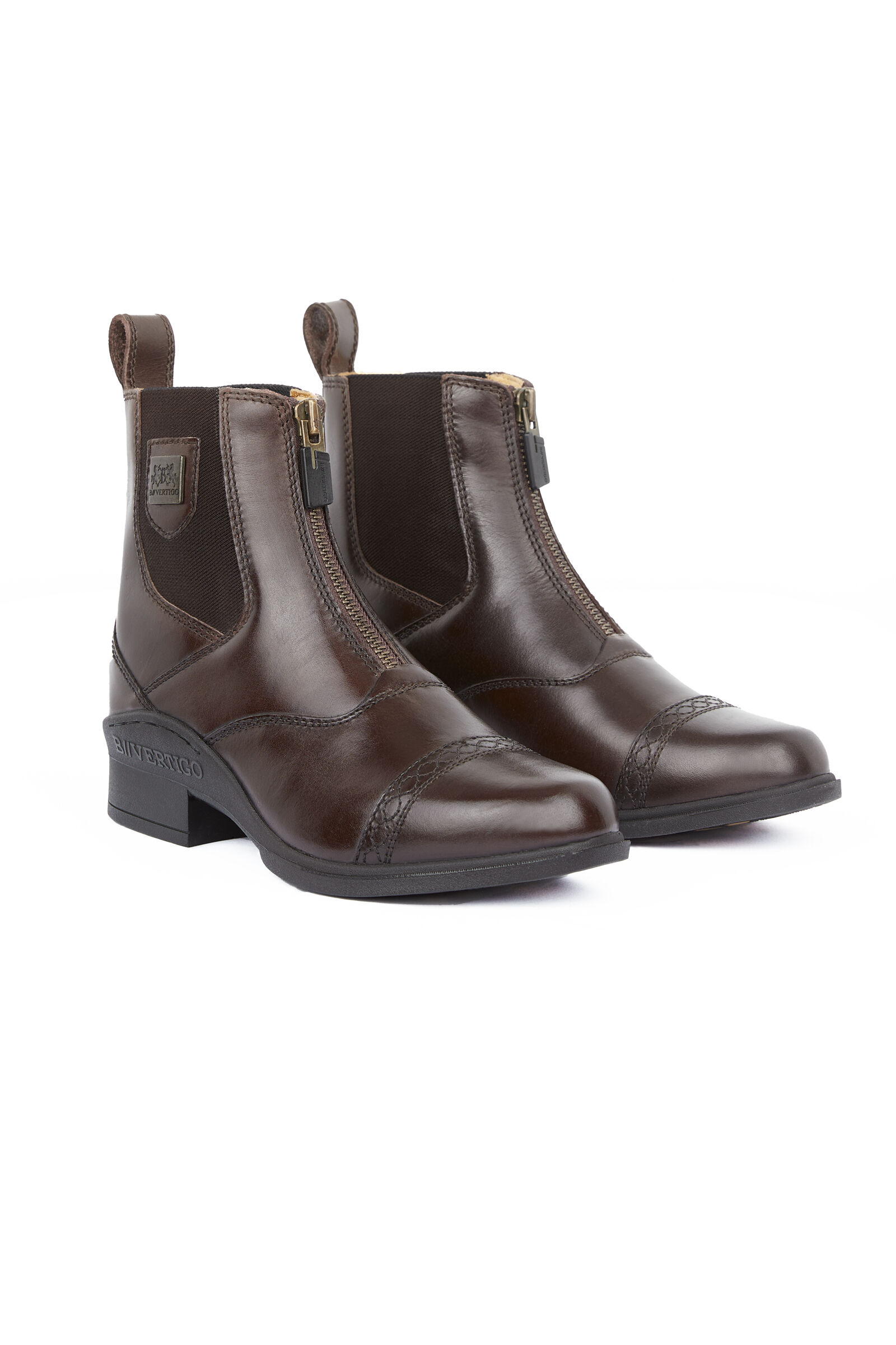 B Vertigo Women's Saturn Front-Zip Leather Jodhpur Boots, Dark Brown, 39
