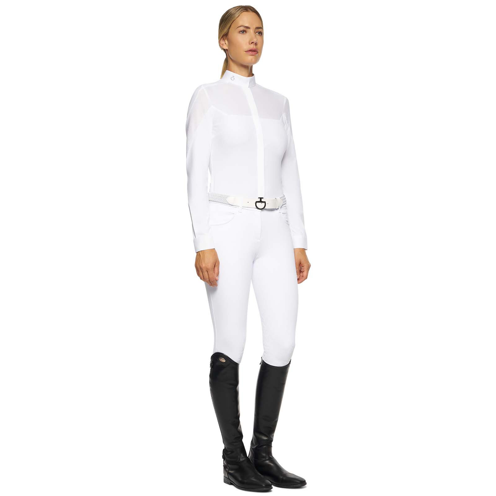 Cavalleria ToscanaWomen's Textured Jersey Competition Shirt, WH/AB, L