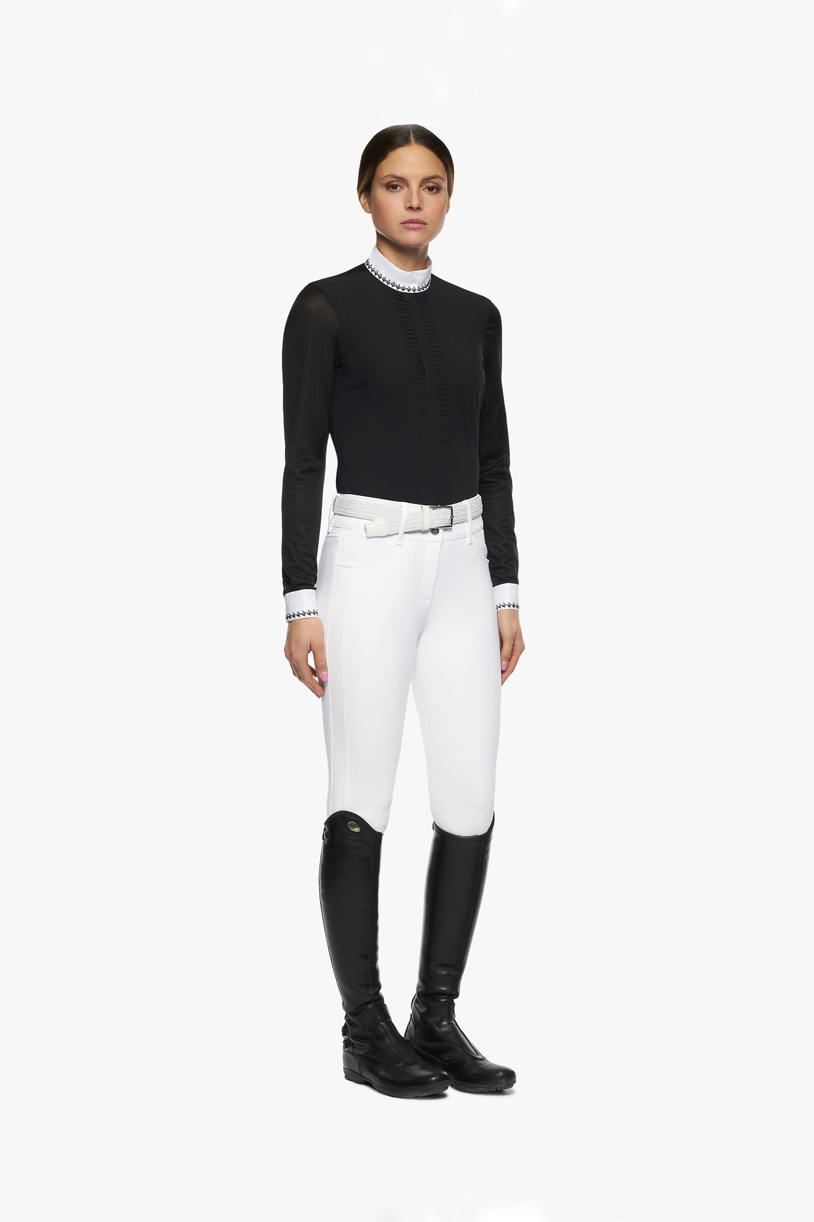 Cavalleria Toscana Women's Pleated Longsleeve Competition Shirt, Black, L