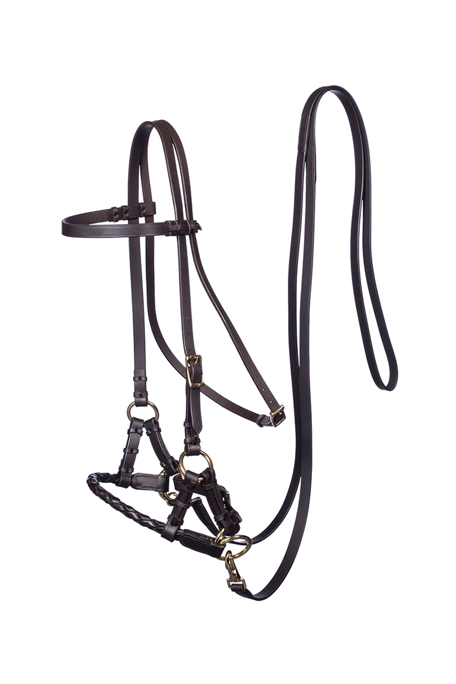 F.R.A. Freedom Riding Articles Pariba Sidepull (System 3) Woven Noseband, w/reins, Brown/Brass, F