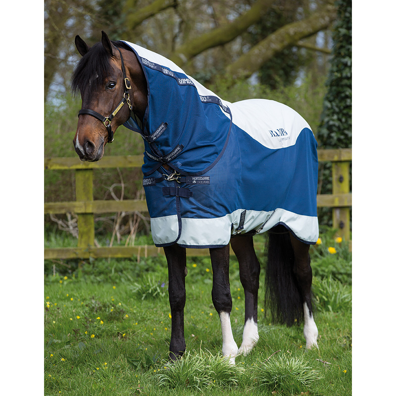 Horseware Rambo Summer Series couverture d'extérieur avec doublure (0g / 100g) et partie de cou amovible, Navy/Grey, 130