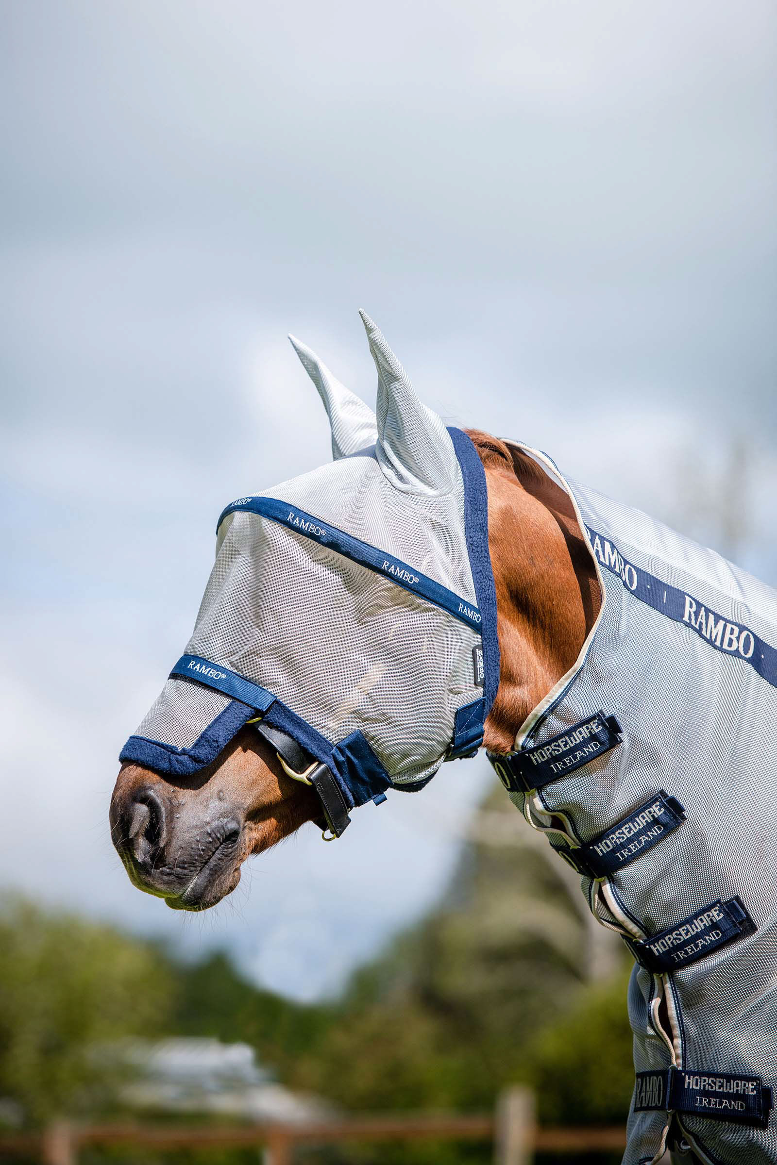 Horseware Rambo Flymask, Silver/Dark Blue, C