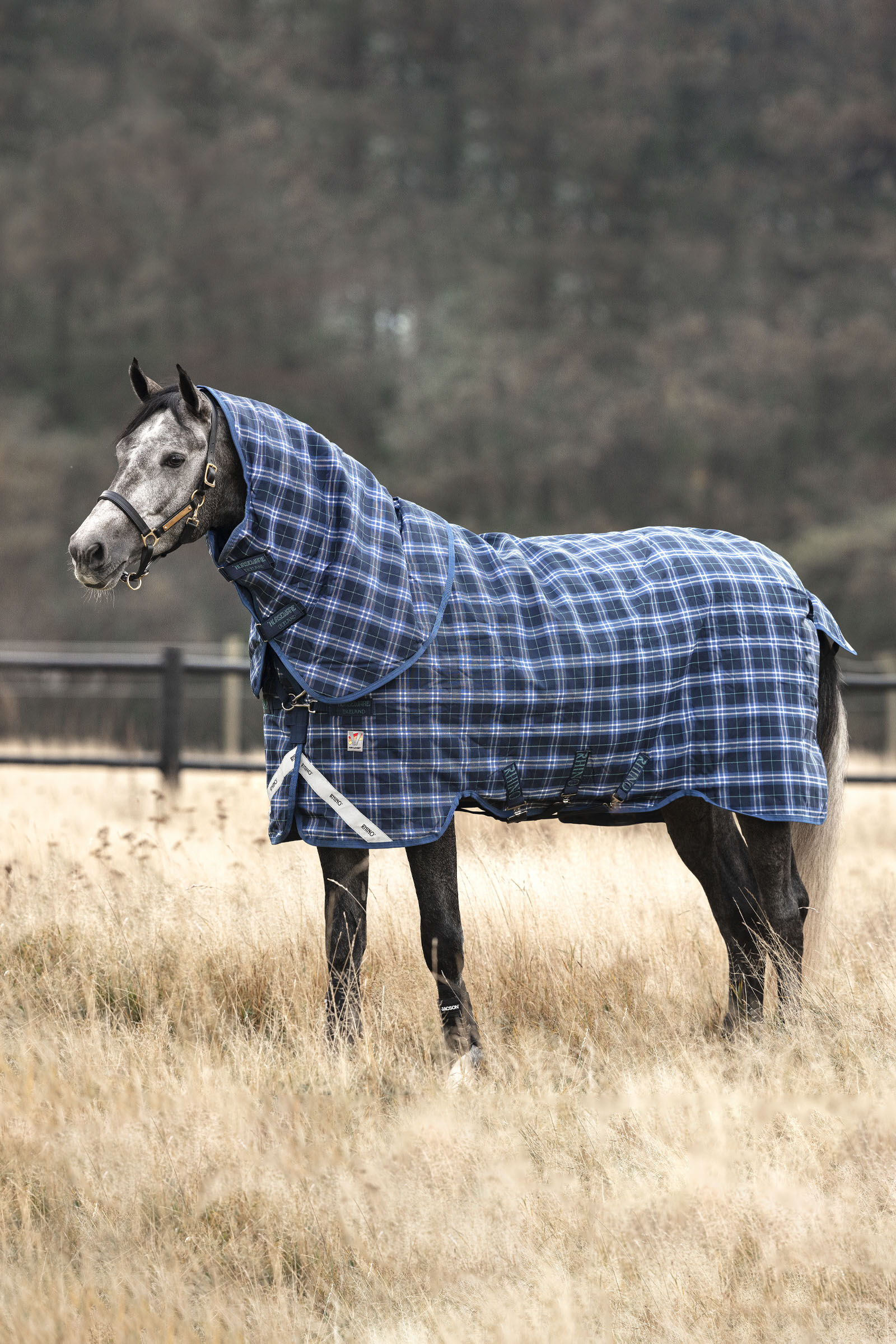 Horseware Rhino Plus Vari-Layer couverture imperméable avec encolure amovible, 250 g, Dark Blue/Turqoise Blue, 160