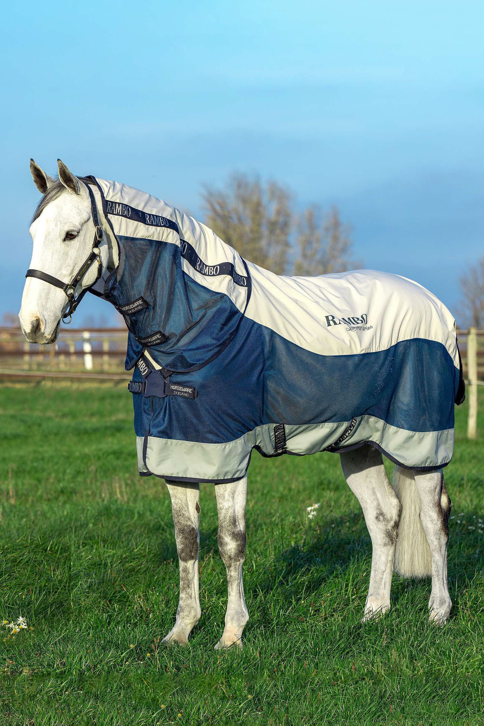 Horseware Rambo Summer Series kültéri takaró béléssel és levehető nyakrésszel, 100g, Navy/Grey, 160