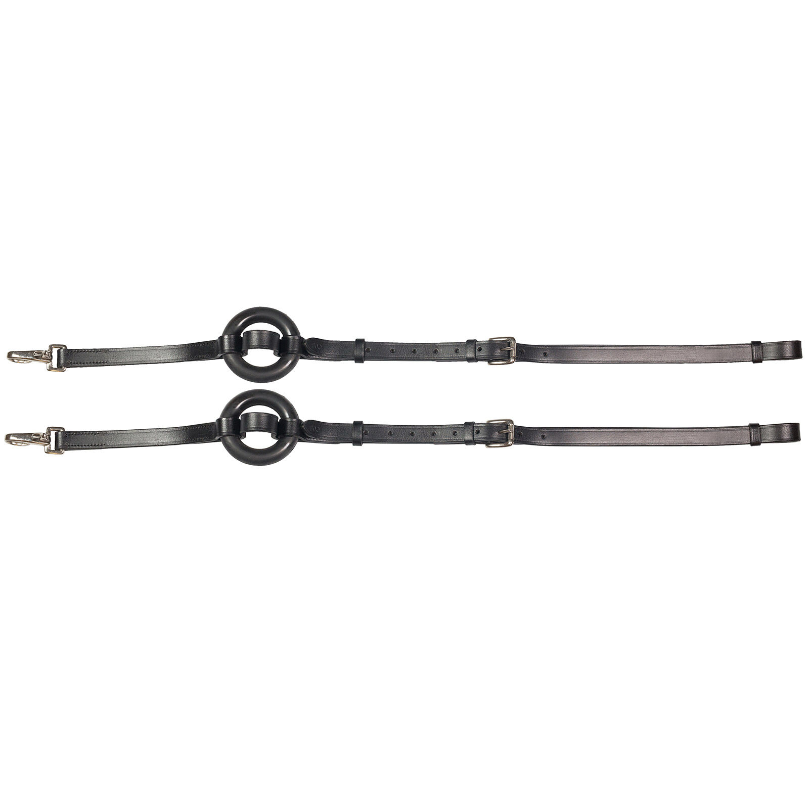 Horze Leather Side Reins with Rubber Donuts, Black, P