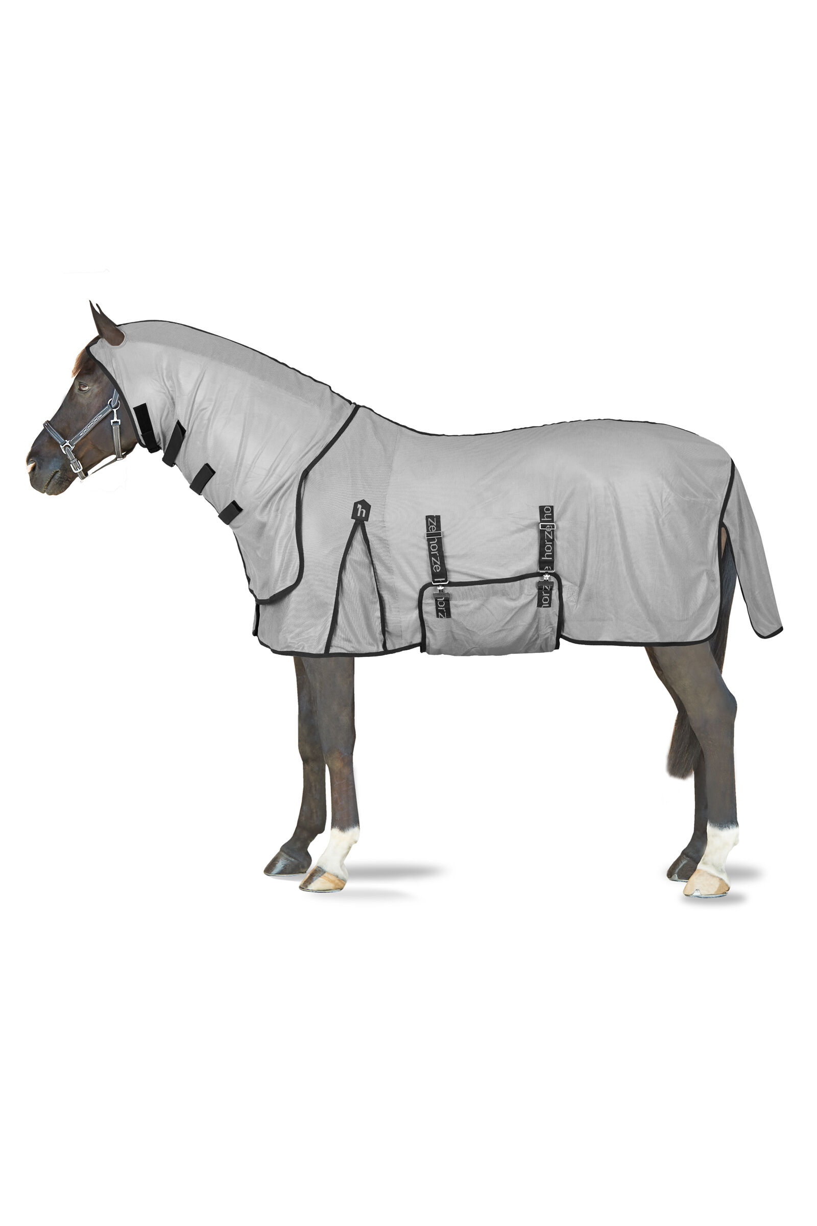 Couverture anti-mouches Horze Paso Fino avec couvre-encolure et protection UV, Titanium Grey, 125