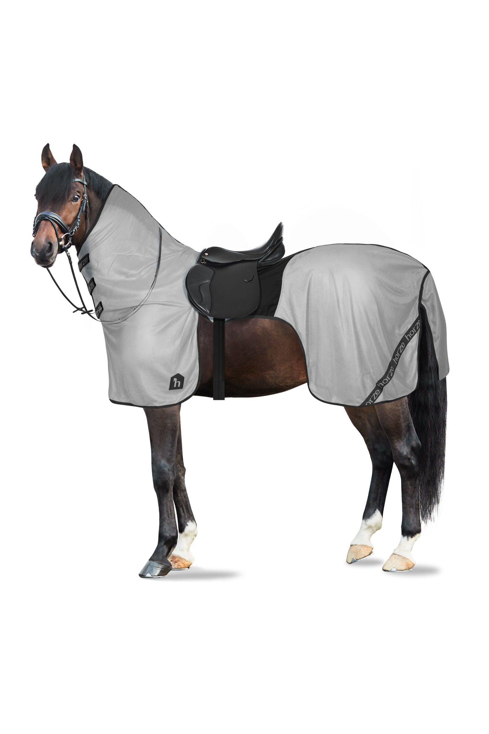 Couverture anti-mouches pour monter à cheval  Horze Paso Fino avec couvre-encolure amovible et protection UV, Titanium Grey, 115