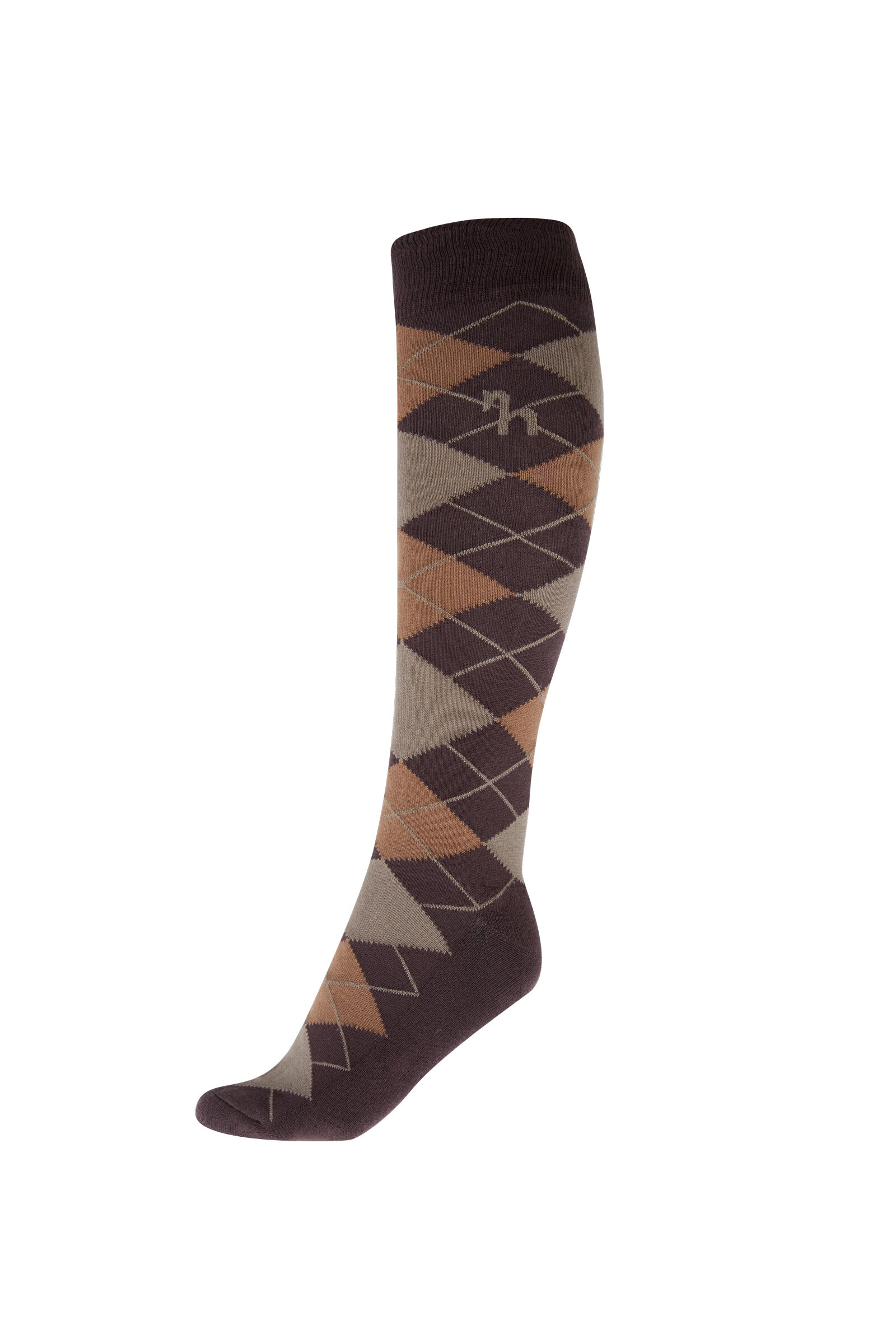 Horze Alana Checked Winter Riding Socks, French Roast Dark Brown/ Greige, 29-35