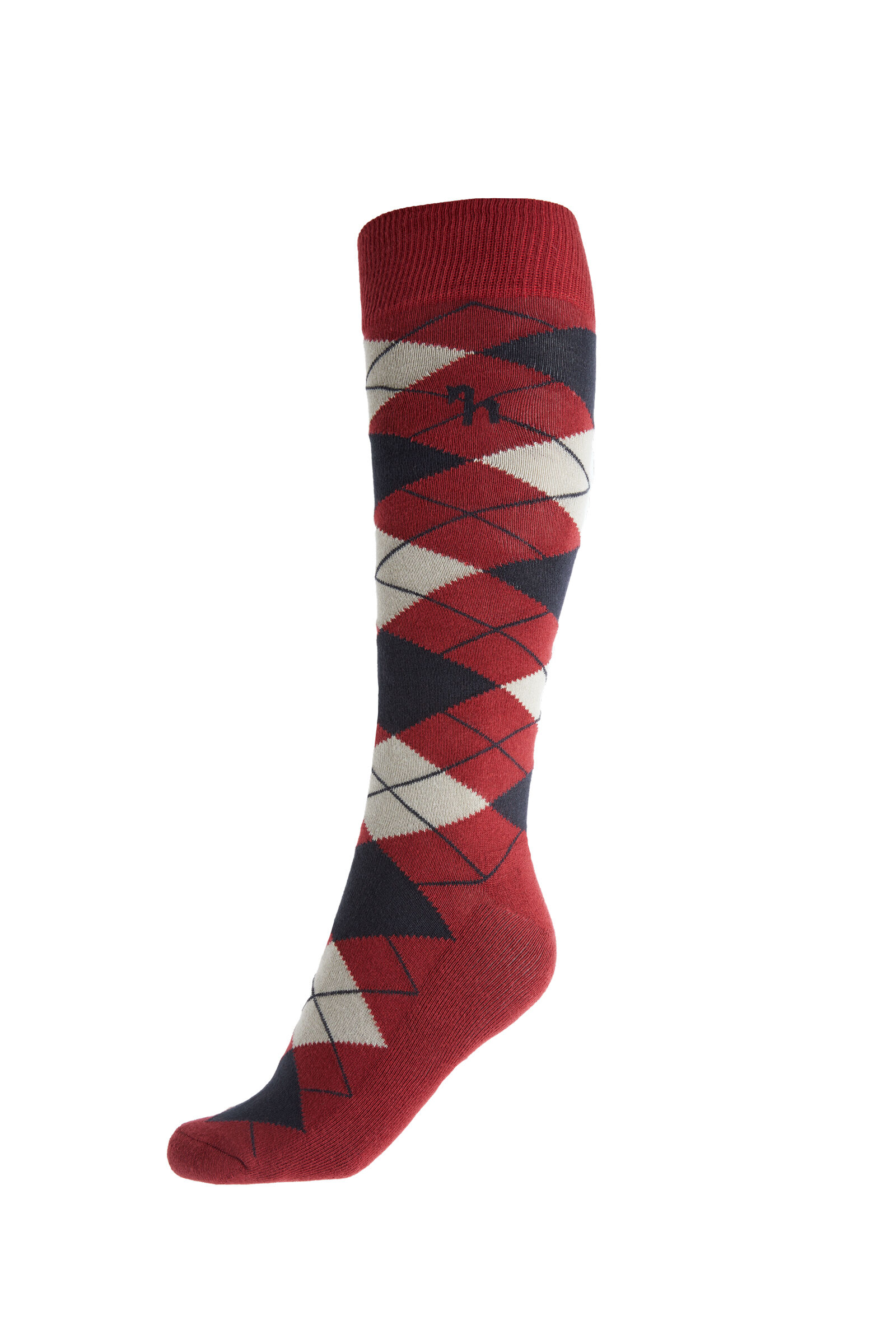 Horze Alana Checked Winter Riding Socks, Merlot Wine Red/ Dark Navy, 29-35