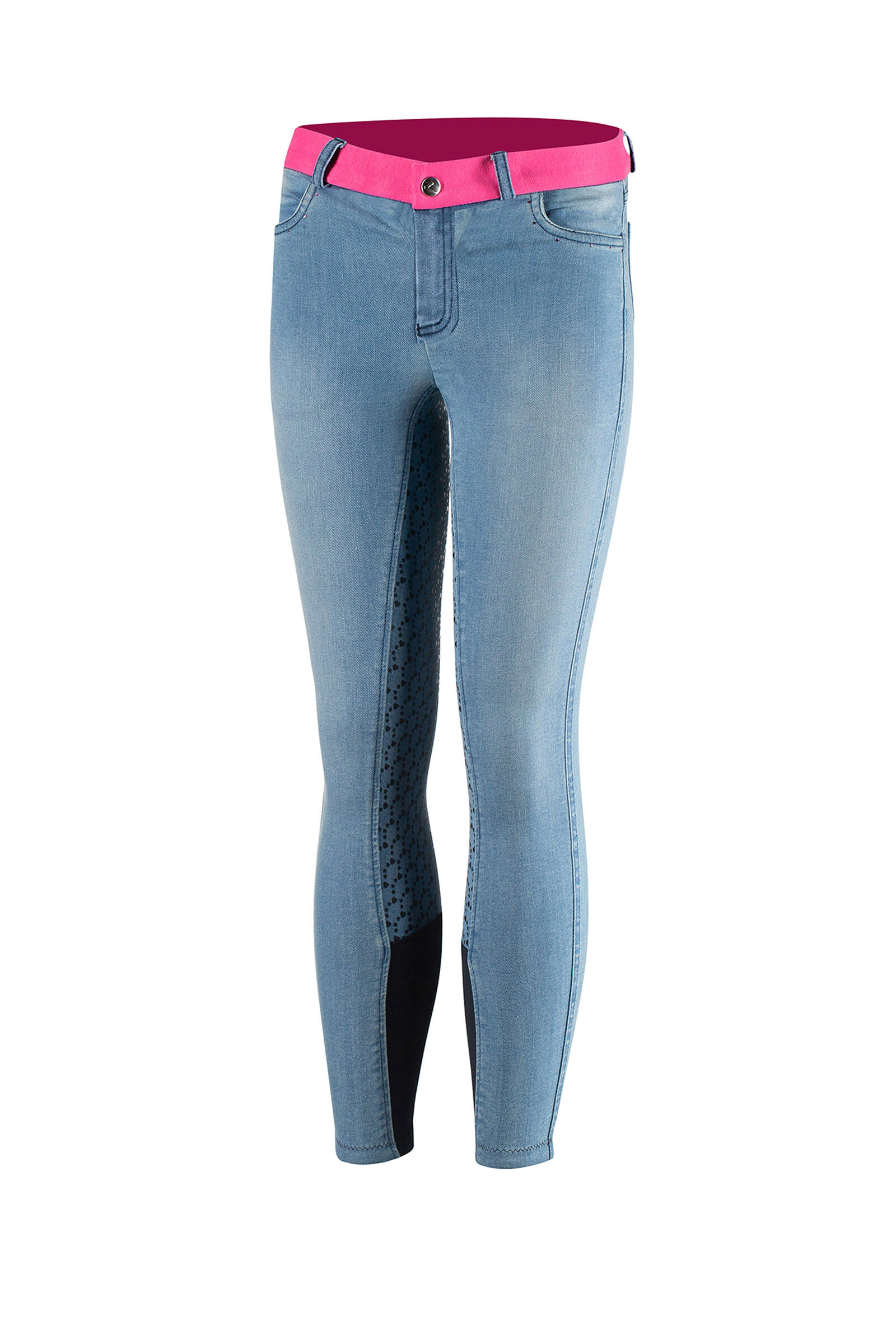 Horze Poppy Kids Denim Silicone Full Seat Breeches, Light Denim Blue, 160