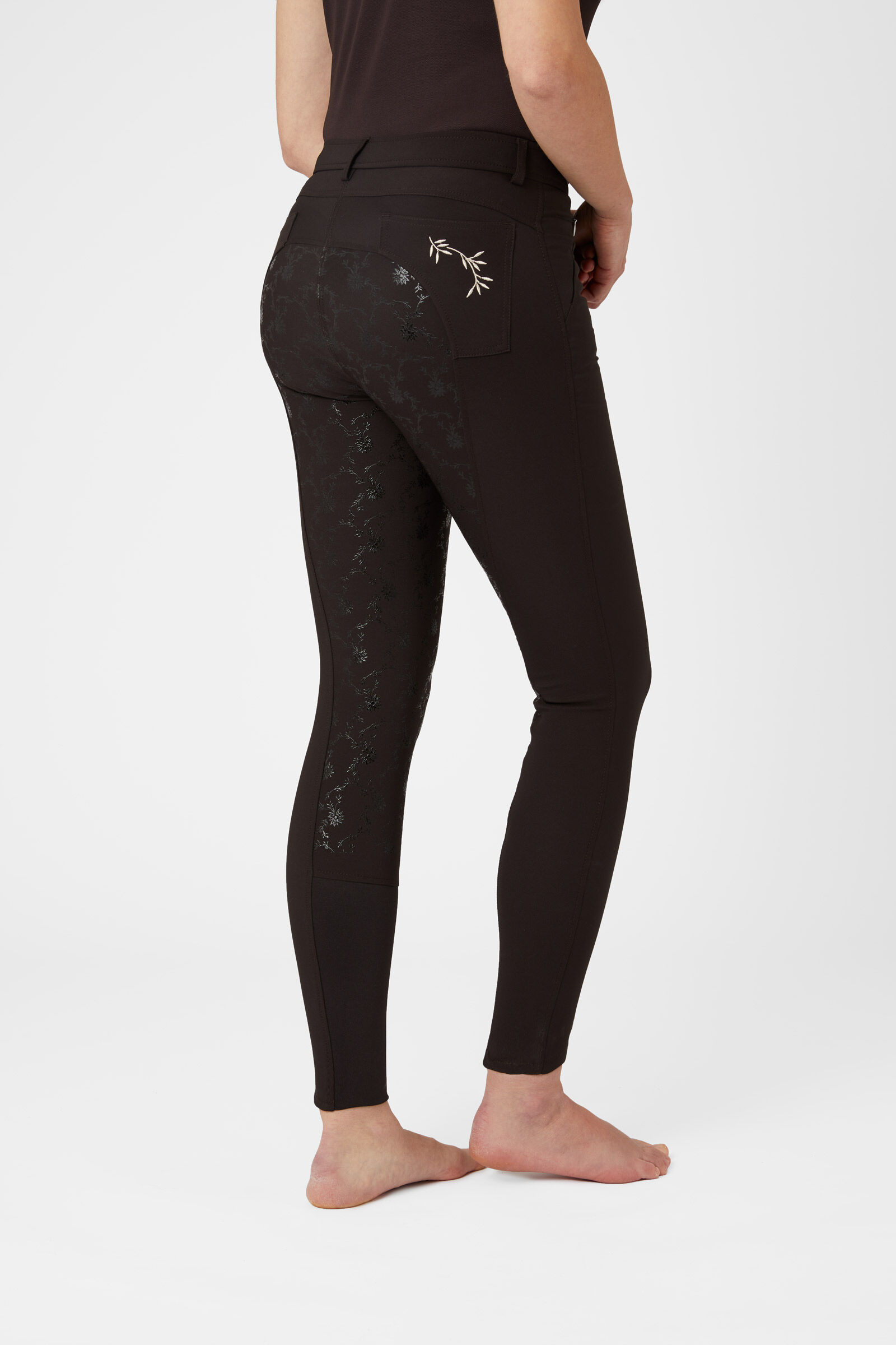 Horze Kaitlin Women's Full Seat Breeches with Flower Detail, After Dark Brown, 40