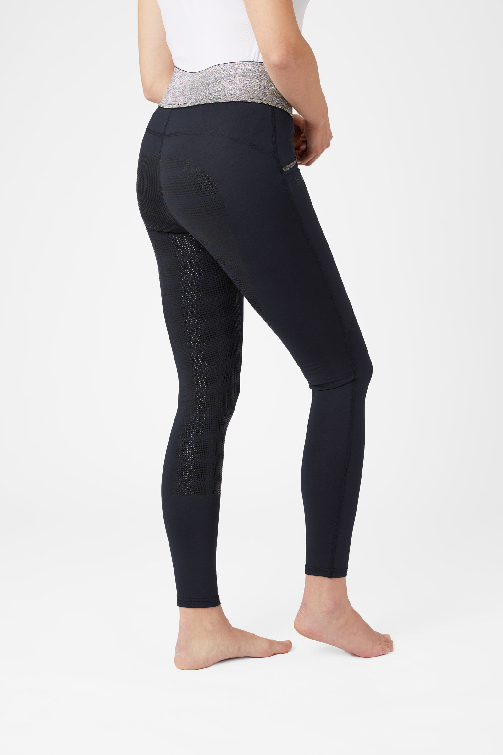 Horze Hrze Leggins da equitazione con full seat in silicone e vita elastica con glitter, da donna