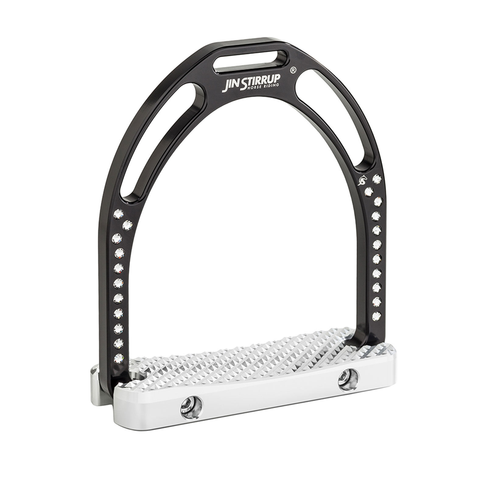 JinStirrup DRESSAGE Stirrups, w/ swarovski, Black/Silver, ONE SIZE