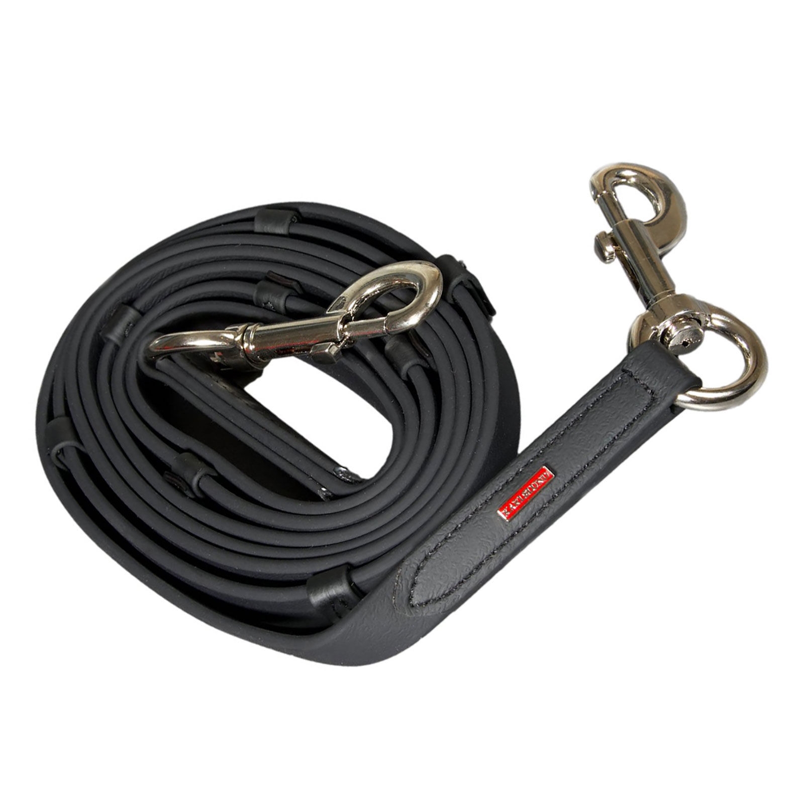 Karlslund SuperStrap reins with stoppers, Black/Chrome, 250