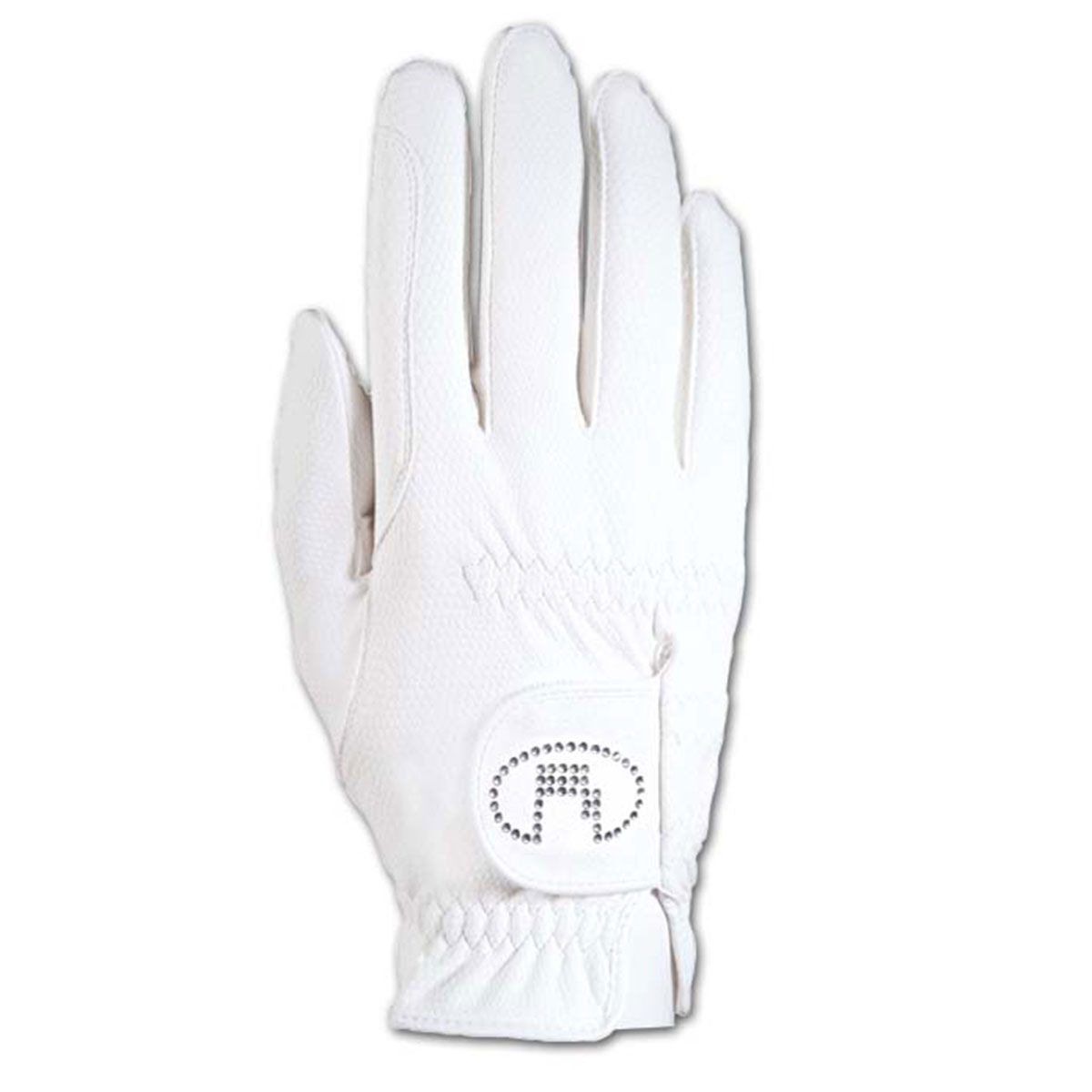 Roeckl Lisboa Ladies Roeck grip Swarovski riding gloves, White/Silver/Crystal, 8