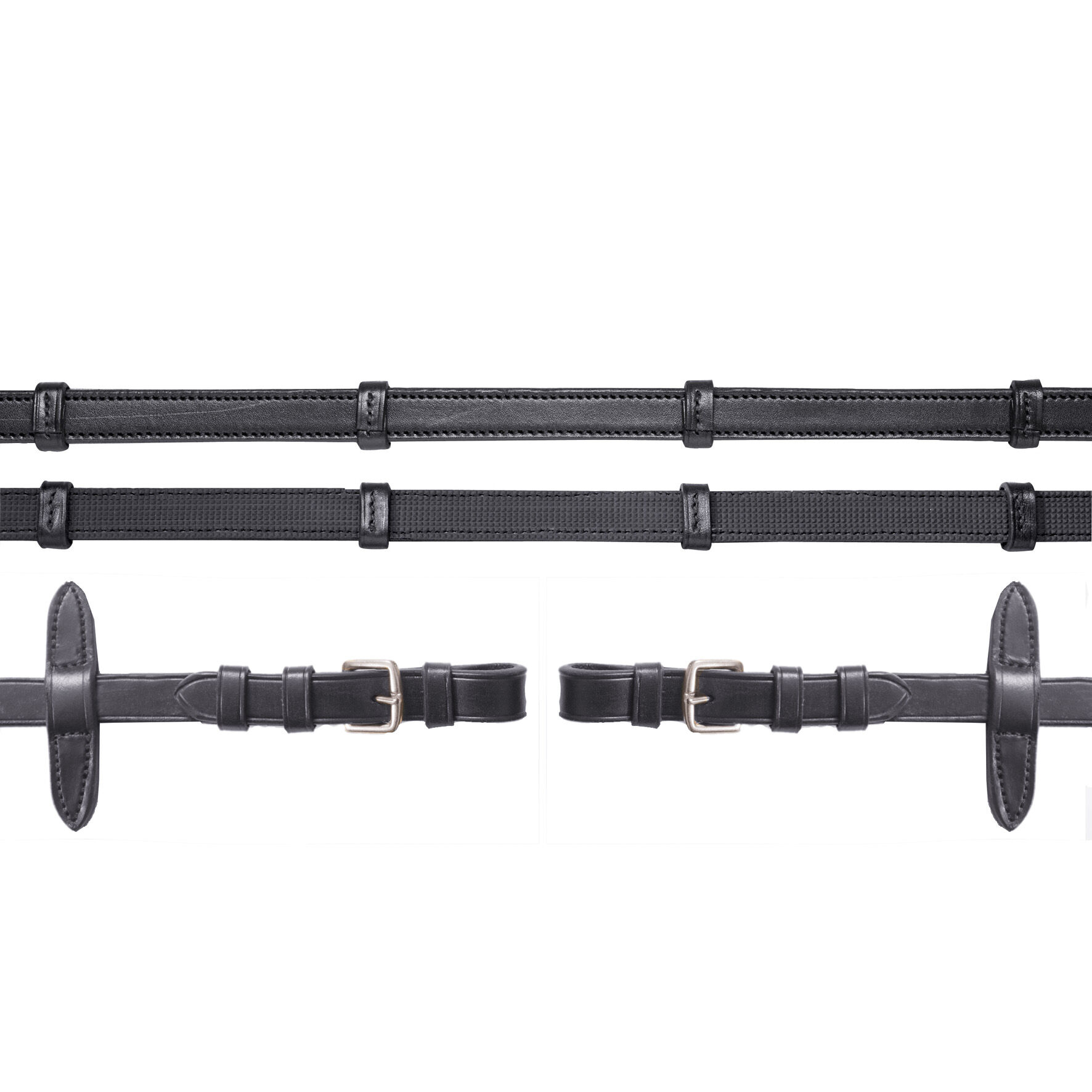 Schockemöhle Sports Bridle reins rubberizes, with buckle, Black/Silver, F