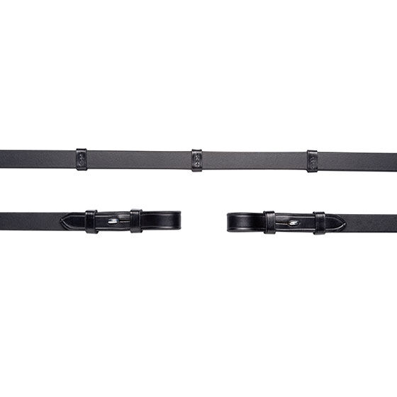 Schockemöhle Sports Leather reins,Hook&Stud,Stops, 16mm,5 stops,no martingal stop, Black/Silver, F