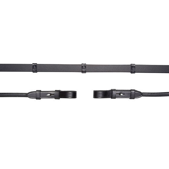 Schockemöhle Sports Leather reins,hook&stud,w.stop, Bridle reins round raised, Black/Silver, F