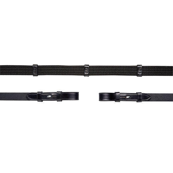 Schockemöhle Sports vävribbtyglar, med hake och spänne, 5 stoppar med martingalstopp, Black/Silver, F
