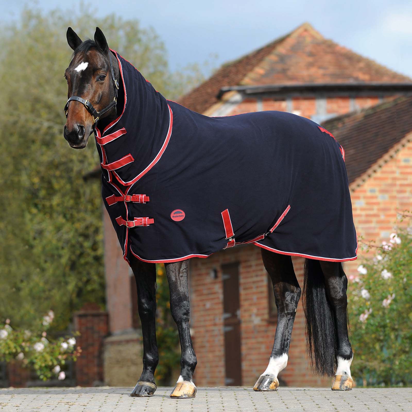 Weatherbeeta Fleece Cooler Combo with Fixed Neck, Dark Blue/Red/White, 150