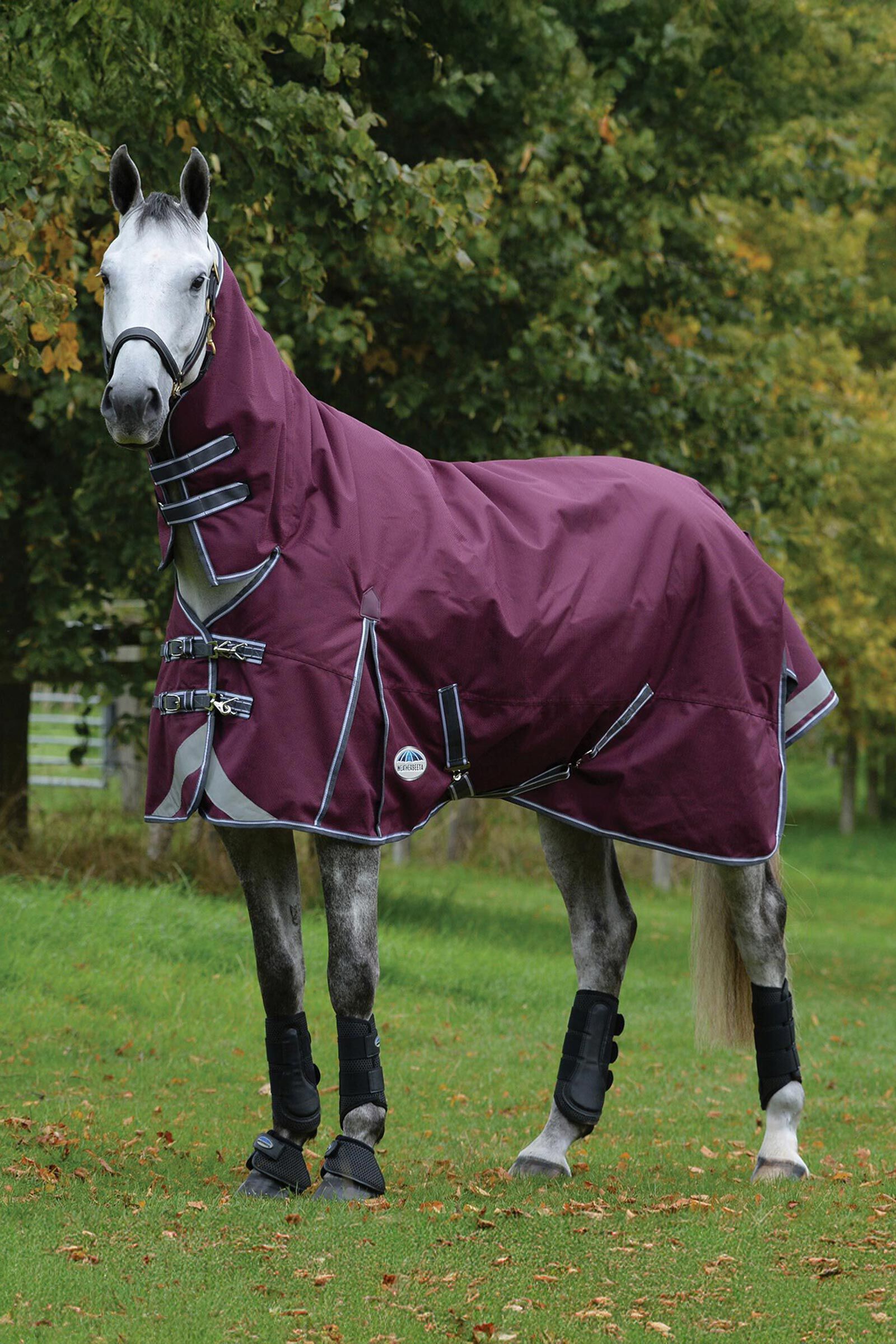 Weatherbeeta Comfitec Plus Dynamic II Turnout Rug With Fixed Neck, 100g, Maroon Dark Red/ Grey White, 90